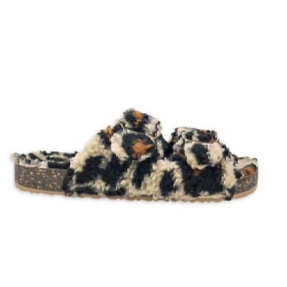 SECRET TREASURES FLEXIBLE OUTSOLE DOUBLE BUCKLE LEOPARD FUZZY SLIDE SANDALS SZ 6 - Picture 3 of 6